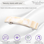 French Amie Oblong Handmade 3.5" Celluloid Automatic Hair Clip Barrette Hair Clip for Girls Strong Hold Hair Clips for Women No Slip Durable Paris Hair Accessories, Made in France (Cream Nouget)