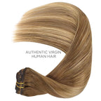 WENNALIFE Clip in Hair Extensions Real Human Hair, 14 Inch 120g 7pcs Human Hair Extensions Clip In Human Hair, Balayage Chestnut Brown Mixed Dirty Blonde Hair Extensions Clip In Real Hair Remy Human