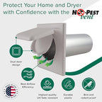 NO-PEST VENT, Exclusive Dual Door Dryer Vent Cover Outdoor 4 inch or Bathroom fan, Made in USA w Highest UV Resistant Plastic in any Outdoor Vent Cover (Light Grey, 4 inch With 12" Duct Tube)