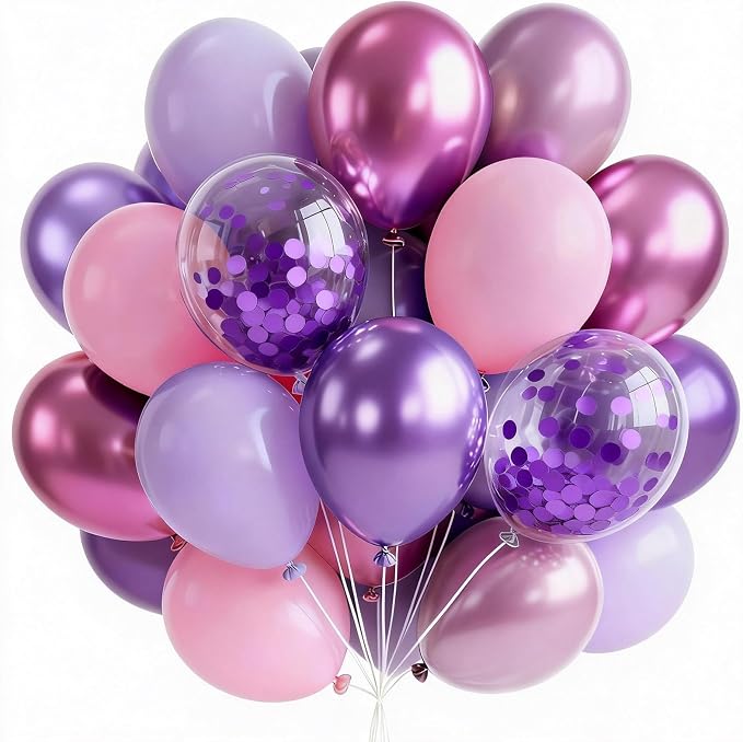 PartyWoo Pink and Purple Balloons 66pcs Baby Metallic Pink Purple Balloons | by PartyWoo
