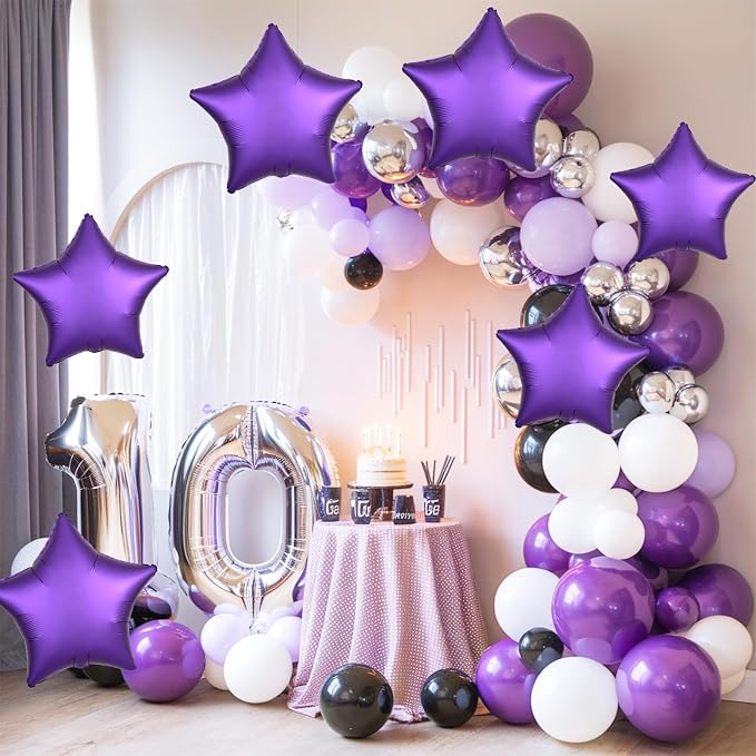 Purple Star Foil Balloons, 18 Inch Metallic Stars Aluminum Balloon Helium - Image 4