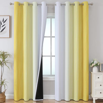 Ombre Yellow and Greyish White Blackout Curtains 96 Inches Long by ESTELARTEXTILER