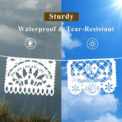 DOMESTAR 8 Packs 120 FT White Papel Picado Mexican Wedding Party Decoration | - Image 3