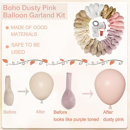 Amandir 173Pcs Boho Dusty Pink Balloon Arch Garland Kit | Neutral Baby Pink - Image 3