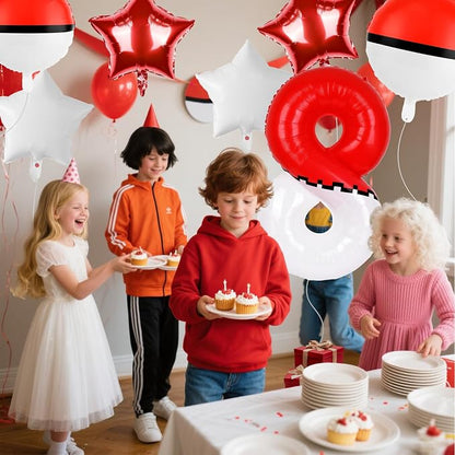 40 Inch Red & White Cartoon Themed Theme Number Balloon, Number Block Foil - Image 7