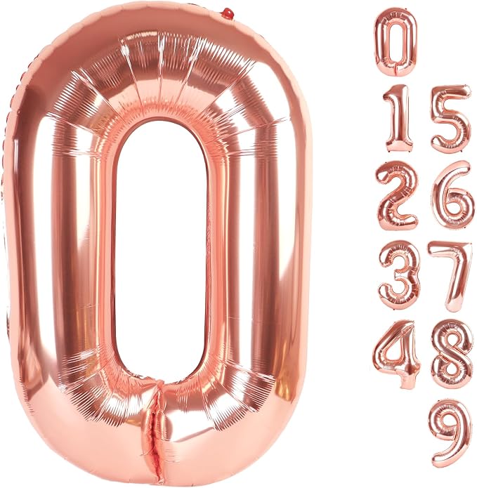 Number 0 Balloons 40 Inch for 10 100 Birthday Party Decorations, Rose Gold | by Mluchee