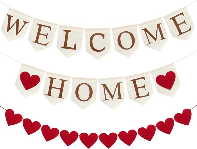 Pre-Strung Welcome Home Burlap Banner, Assembled Welcome Sign by Gopirus