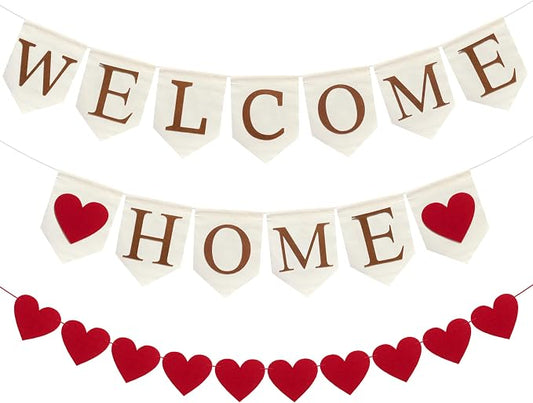 Pre-Strung Welcome Home Burlap Banner, Assembled Welcome Sign by Gopirus