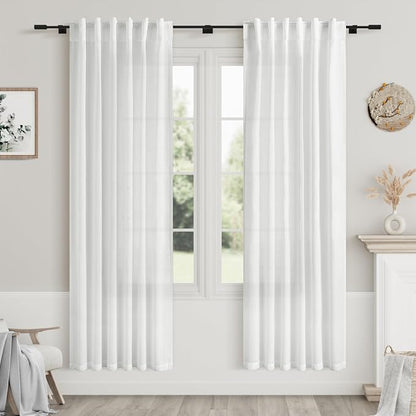 White Semi Sheer Linen Curtains 72 Inch Length by Nanspring