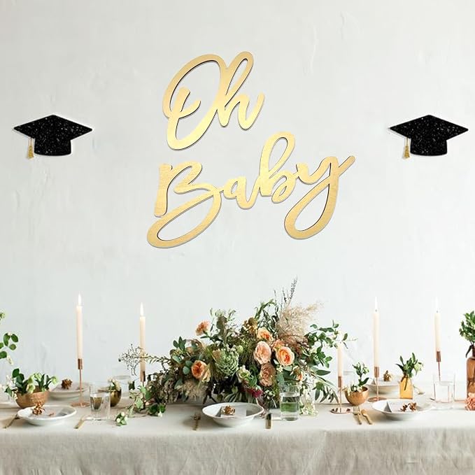 Oh Baby Sign for Backdrop, Large Wooden Baby Shower Sign Gold Letters Party - Image 7