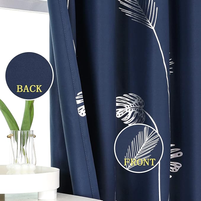 Blackout Window Curtains Silver Palm Tree Print Grommet Blackout Curtains - Image 3
