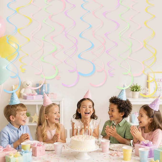 24 PCS Pastel Macarons Hanging Swirl, Sparkle Ceiling Hanging Decorations - Image 7