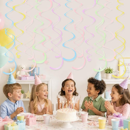24 PCS Pastel Macarons Hanging Swirl, Sparkle Ceiling Hanging Decorations - Image 7