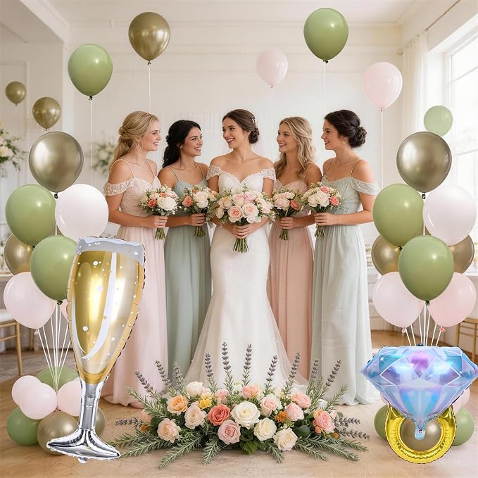 Sage Green White Gold Balloons - Image 8