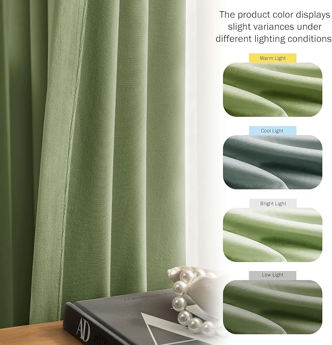 Beauoop Sage Green Velvet Curtains - Image 7