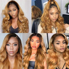30 32 34 Inch Honey Blonde Bundles Human Hair 1B27 Body Wave Bundle Niegmeag Virgin Remy Hair Extensions Double Weft 2 Tone Black and Blonde Bundle Hair Weave