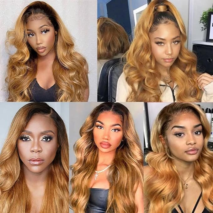 30 32 34 Inch Honey Blonde Bundles Human Hair Ombre Body Wave Bundle Brazilian Virgin Remy Hair Extensions Double Weft 2 Tone Black and Blonde Body Wave Bundle Hair Weave 150g