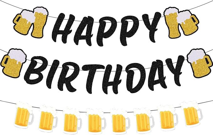 Beer Birthday Banner for Beer Party and Birthday Wedding Party Supplies by OSAMUHA