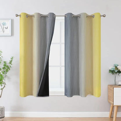 Yellow and Grey Blackout Curtains 54 Inch Length, Light Blocking Gradient Drapes by ESTELARTEXTILER