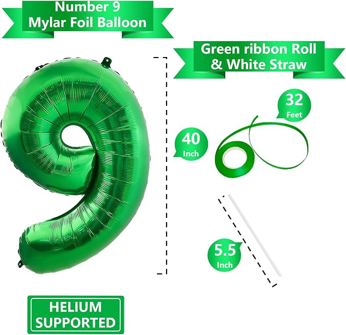 Number Balloons Green Party Balloon - Image 3