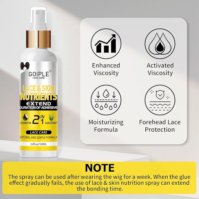 Wig Accessory Essentials Kit Lace Front Wig Glue, Wig Adhesive Extension Spray for Extend Boding Time of Lace Glue, Natural and Gentle Formula Lace & Skin Nutrition Spray Extend Duration of Adhesive