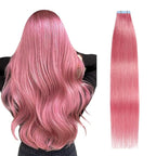 SUYYA Tape in Hair Extensions Human Hair Hot Pink 16 Inch 10PCS/Pack Straight Tape Extensions 20g