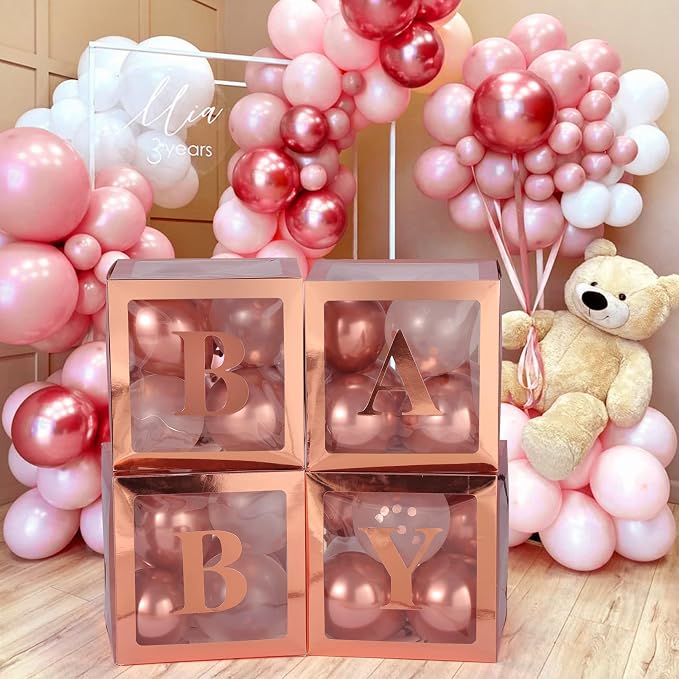 Voircoloria Balloon Boxes with Letters Gift Box, Rose Gold, 4 Clear Boxes | - Image 6