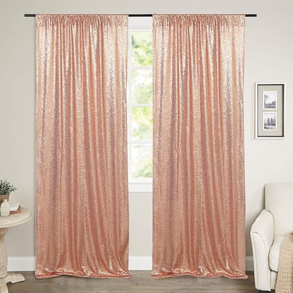 Poise3EHome Rose Gold Sequin Backdrop Curtains, 4 Panels 2FTx8FT Glitter - Image 9