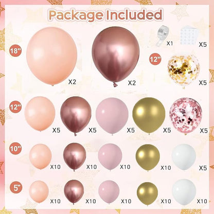 Rose Gold Balloon Garland Arch Kit, Party Decor. | Nude Pastel Pink, Matte White - Image 2