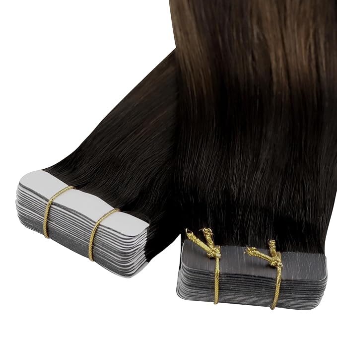YoungSee Tape in Extensions Human Hair Balayage Tape in Hair Extensions Dark Brown Tape in Hair Extensions Ombre Brown Human Hair Tape-in Extension Short Hair 12In Tape-ins Hair Extension 20pcs 30g