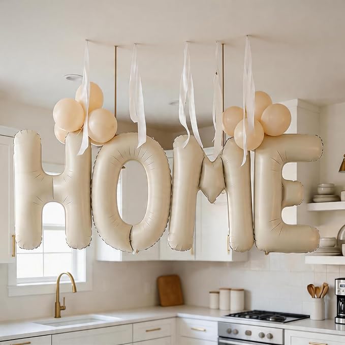 Cream HOME Balloons, 40 Inch Welcome HOME Letter Balloon Beige by Dagelar