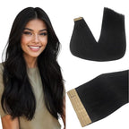 DOORES Human Hair Extensions Tape in, Jet Black 26 Inch 60g 20pcs, Tape in Extensions Human Hair Straight Skin Weft Natural Hair Extensions Remy Hair Long Hair