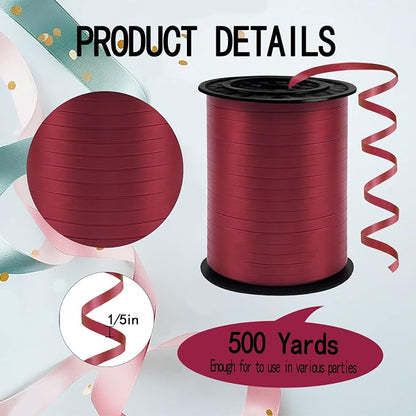 500 Yards Curling Ribbon, 1/5 Inch Wine Red Ribbon, Balloon String, Party - Image 2