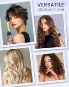 Rotating Curling Iron 3 in 1 Set, Automatic Curling Wand with 3 Interchangeable Ceramic Barrels(0.75" - 1.25"), Instant Heating Hair Culer with 5 Adjustable Temp, Include Heat Resistant Glove & Clips