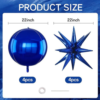 TONIFUL 8Pcs 22Inch Navy Blue Large 4D Giant Round and Star Balloons Explosion - Image 2