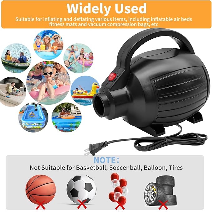 Electric Air Pump for Inflatables, 600W High Power Quick-Fill Air Pump | - Image 4