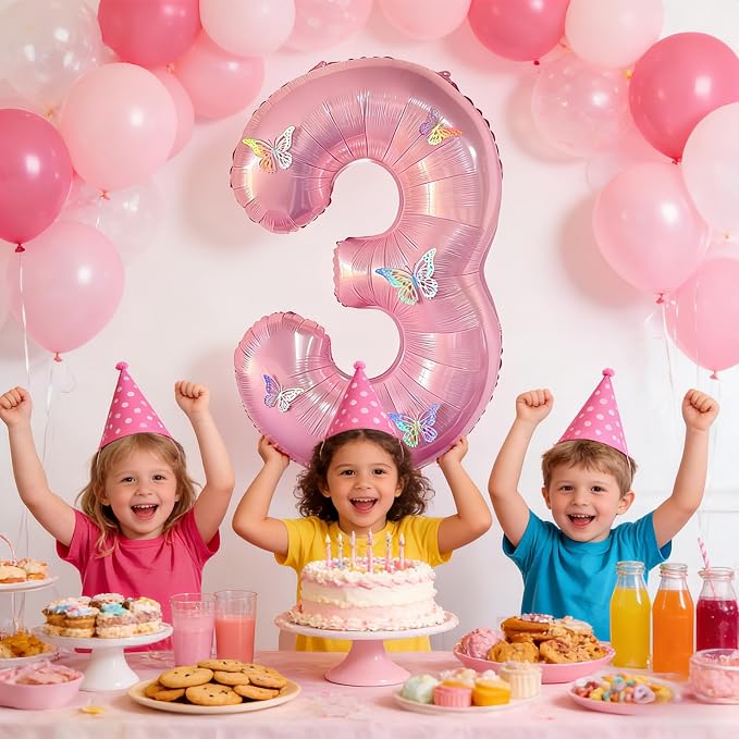 40 Inch Number Balloon Pink Large Mylar Foil Pink Number Balloons and Butterfly - Image 4