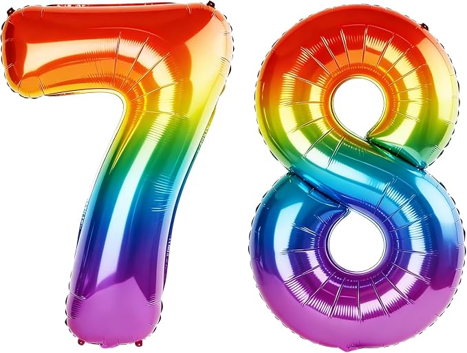 40 Inch Number 78 Balloons for 78th Birthday Party Decorations, 0-100 Rainbow by FOBELEC