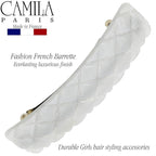 Camila Paris CP3248 French Hair Barrette Clip for Girls, White Shell, Rubberized Metal Closure Strong Hold Grip Hair Clips for Women, No Slip Durable Styling Girls Hair Accessories, Made in France