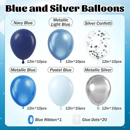 60pcs Blue and Silver Balloons 12inch - Image 2