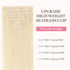 GOO GOO Clip in Hair Extensions Real Human Hair, Remy Human Hair Extensions Clip ins for Women, Natural Human Hair, 16inch 110g 7Pcs, 613R Bleach Blonde