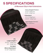 Moresoo Dark Brown Seamless Clip in Hair Extensions Real Human Hair Dark Brown Hair Extensions Clip ins Straight And Thick for Women Natural Human Hair Pu Skin Invisible 135g/7pcs 16 inch