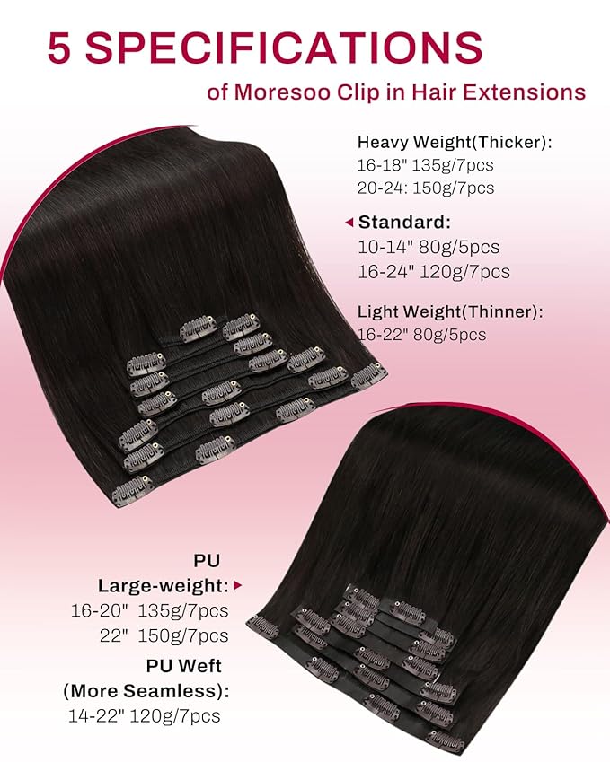 Moresoo Dark Brown Seamless Clip in Hair Extensions Real Human Hair Dark Brown Hair Extensions Clip ins Straight And Thick for Women Natural Human Hair Pu Skin Invisible 135g/7pcs 16 inch