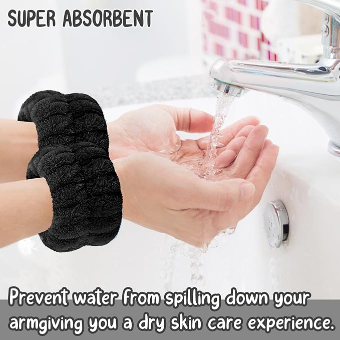 Face Wash Set - Headband, Wristbands with Holder, Microfiber Absorbent Spa Wrist Towels