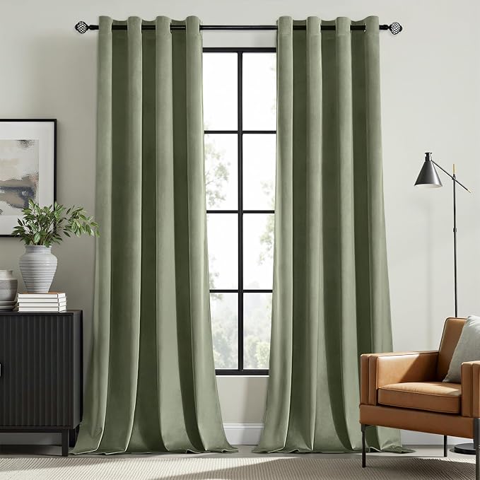 MIULEE Velvet Curtains Sage Green 52 x 96 Inch Length Set of 2 | Grommet Drapes by MIULEE