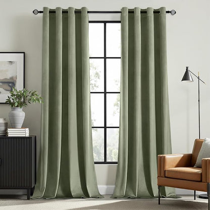 MIULEE Velvet Curtains Sage Green 52 x 96 Inch Length Set of 2 | Grommet Drapes by MIULEE