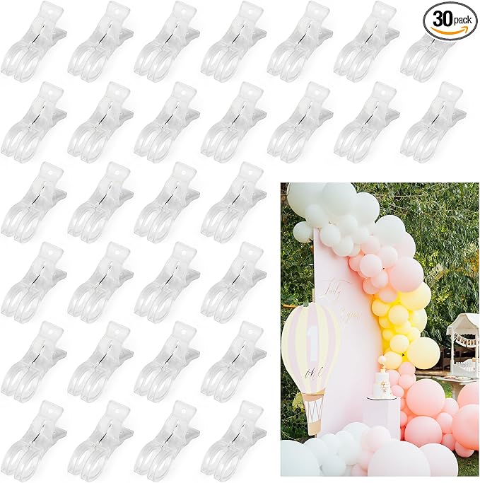 30 Pack Large Clips for Balloon Arch Transparent Plastic 3.62 Inch Heavy Duty by Funria