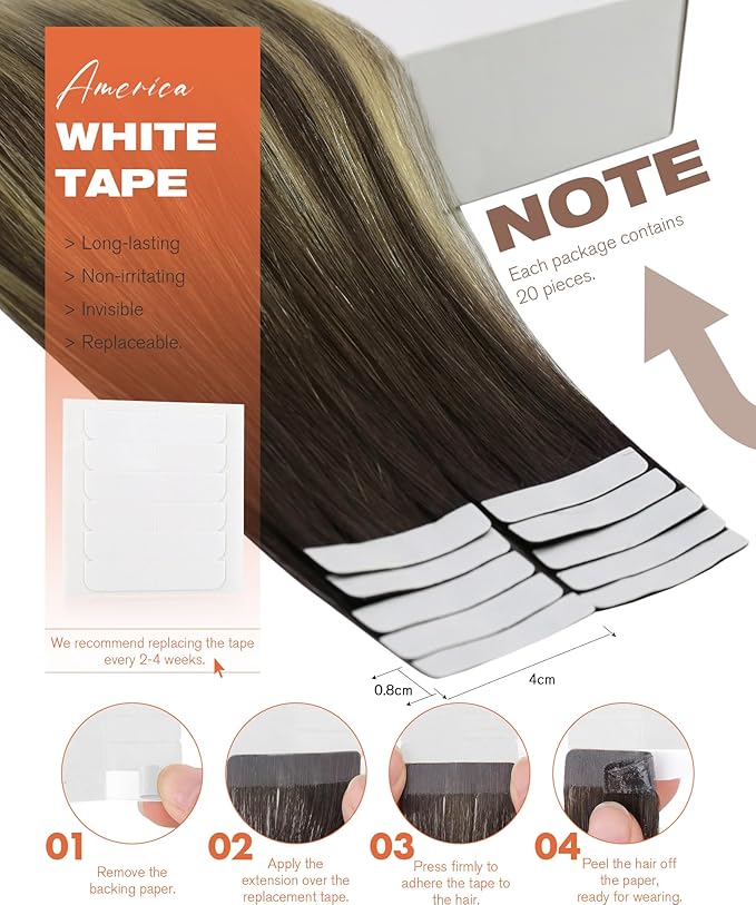 Sunny Hair Tape in Hair Extensions Human Hair Brown Balayage Blonde Tape in Extensions 20 Inch Real Hair Extensions Tape in 20Pcs 50g