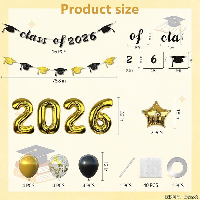 Graduation Decorations 2026, Class of 2026 Black and Gold Graduation Party - Image 2