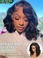 KLAIYI Light Yaki Straight Bob Loose Wave Pre Everything 13x4 Lace Front Wigs Human Hair Precut Lace Pre Plucked Bleached Glueless Wear and Go Wigs for Women Bye Bye Knots Wig Beginner Friendly 12Inch
